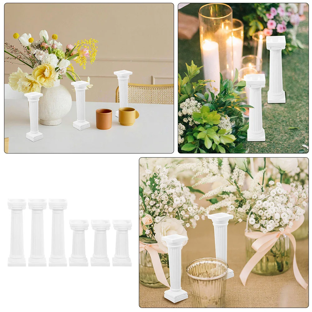 6 Pcs White Roman Cake Props Column Model Candelabra Desk Weddings Pillars Decor