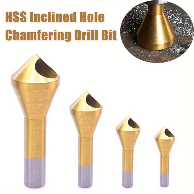 HSS Inclined Hole Chamfering Drill Bit Titanium Coated Deburring Cutter Chip Removal End Tool for Aluminium Plate,Wood & Plastic