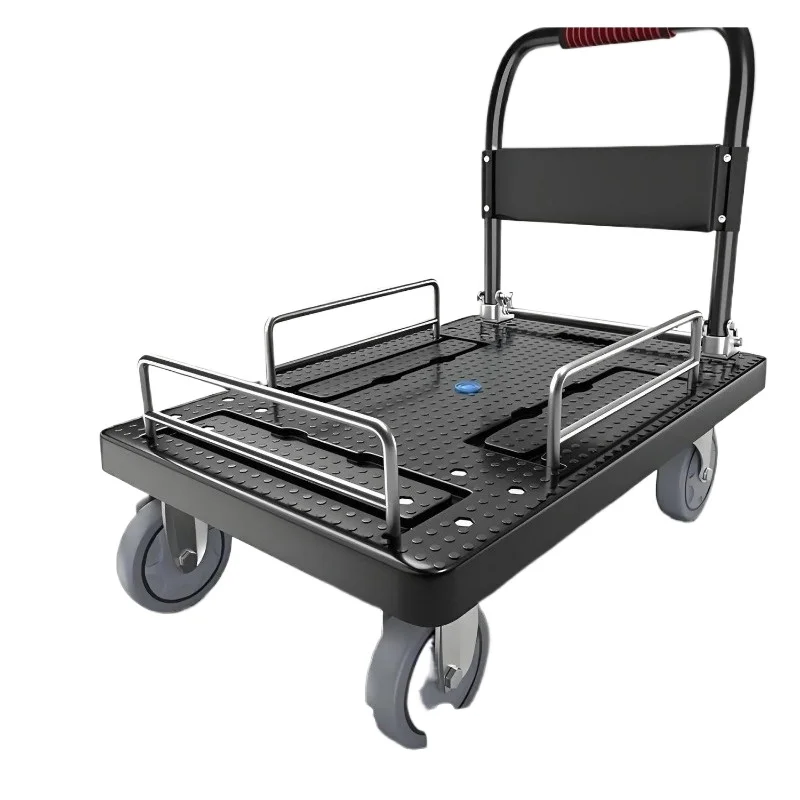 Foldable four-wheel silent plastic flatbed truck extra thick three-sided fence pulling artifact trolley