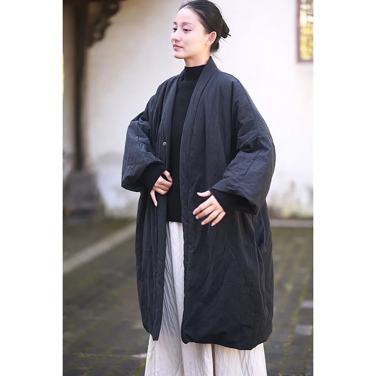 가을 겨울 레트로 코튼 코트 여성용 따뜻한 젠 스타일 탑 아우터웨어 패딩 재킷 중간 길이 파카 오리지널 디자인 의류