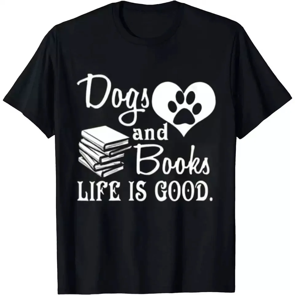 Dog And Books Life-is-Good Cute Animal Gift Unisex T-shirt S-5XL