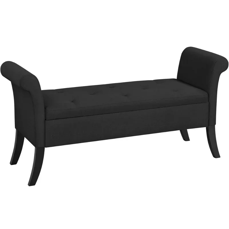 

Modern Fabric Tufted Storage Bench with Rolled Arms for Home, Black Storage Bench