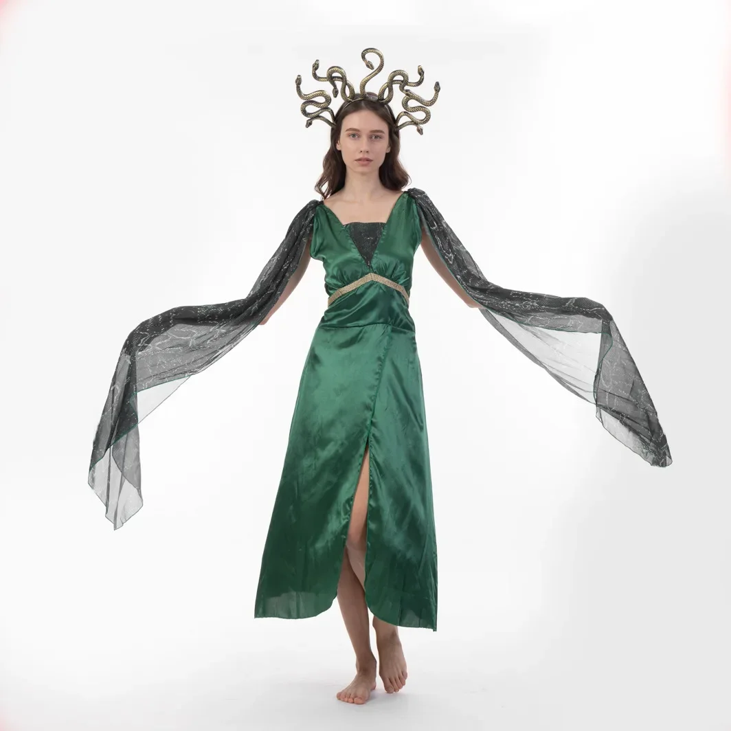 

Medusa Greek Mythology Halloween Cosplay Costume Women Girl Queen Dress Snakes Headband Party Stage Performance Wear