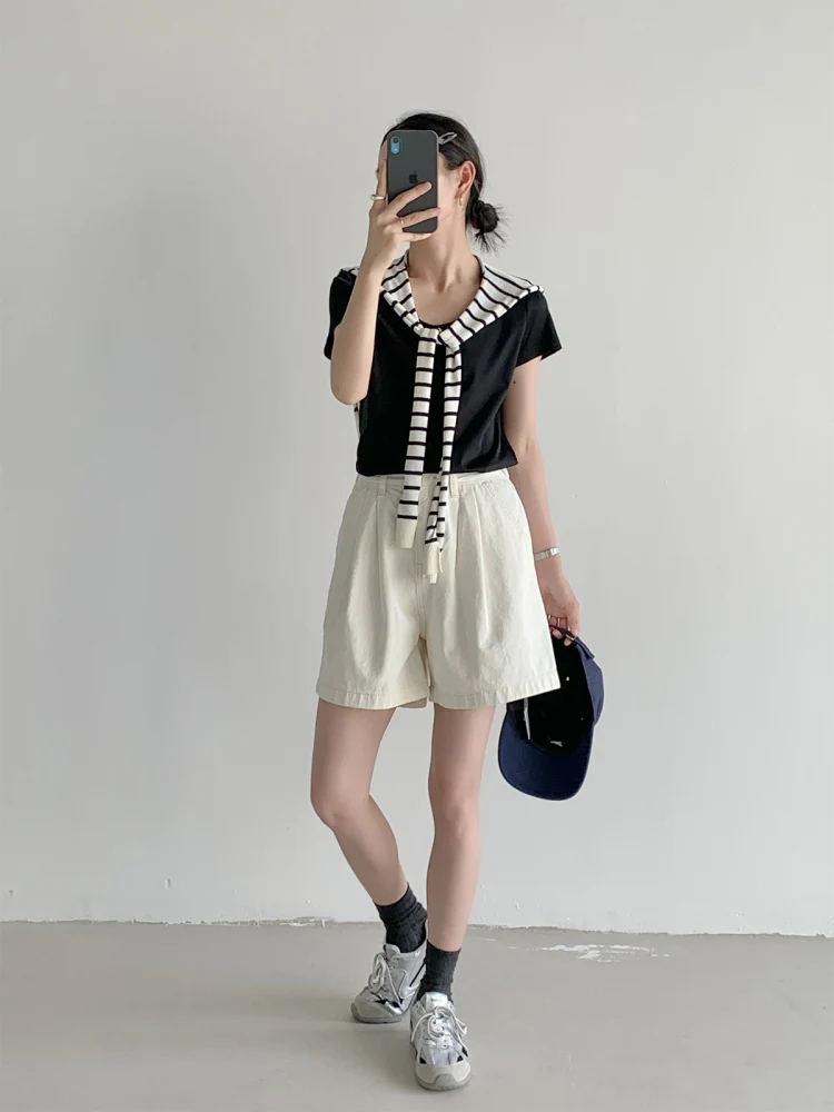 

Timingzhou Summer New Comfortable Simple Design Jeans orts High Waist Loose Fit Casual Pants for Women