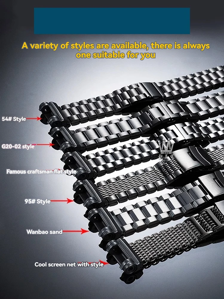 Variety Solid Stainless Steel Watchband Strap for Casio GPW-1000 GPW 1000 Modified Fine steel metal strap Men's watch accessorie