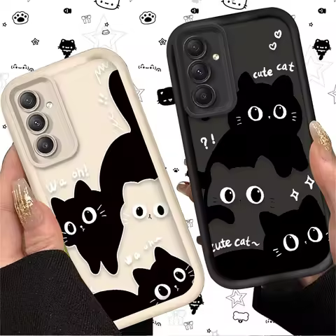 Cute Big Eyed Black Cat Case for Samsung Galaxy A54 A05 A05S A34 A24 A14 A53 A33 A23 A13 A52 A52S A32 A22 A12 A71 A51 A31 A50