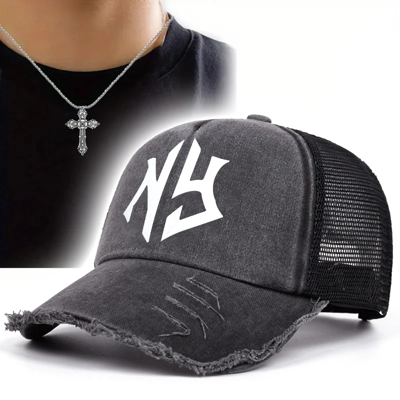 2025 Summer Men Baseball Cap and Necklace New York Printed Fashion Deign Snapback Hats Mesh Hat Outdoor Sports Golf Cap Male