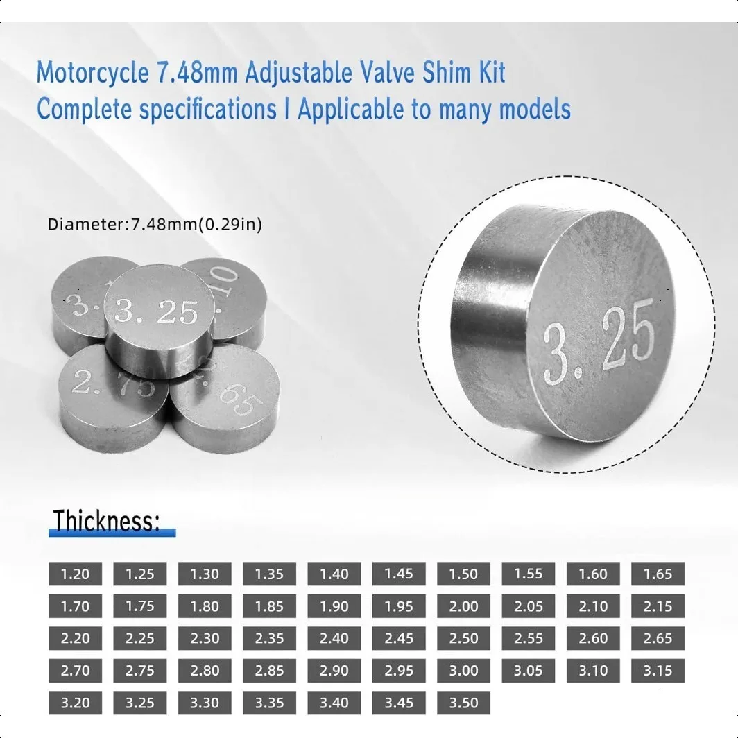 7.48mm Motorfiets Accessoires Verstelbare Complete Kleppad Shim Kit Voor Honda Suzuki Yamaha Kawasaki 1.20-3.50mm 1.225-3.475 - afbeelding 2