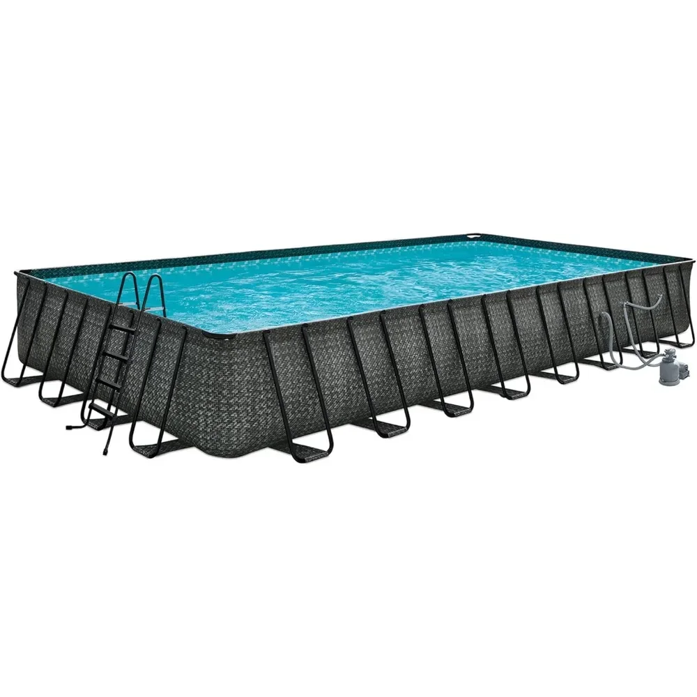 

Oasis Designer Dark Herringbone Gray Rectangular Above Ground Pool Set w/Accessories & Maintenance Kit