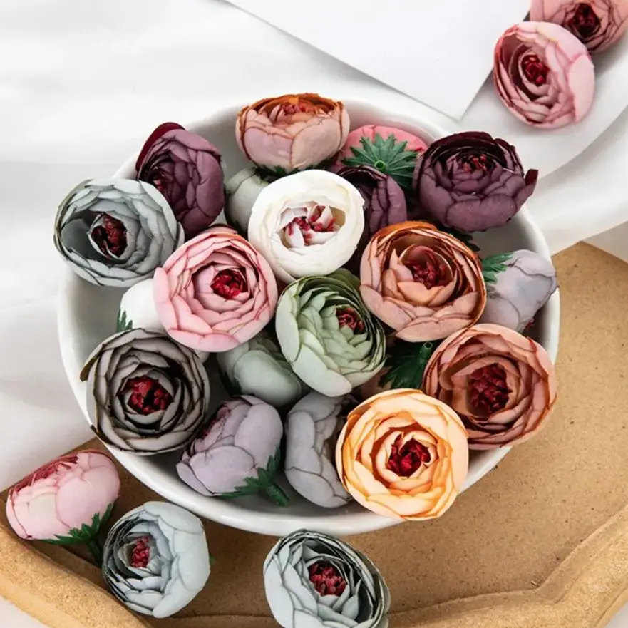 

50/100Pcs Artificial Flowers Silk Tea Rose Bud Scrapbook Home vase Decor Christmas Outdoor Garden Wedding Bouquet Diy gift Box