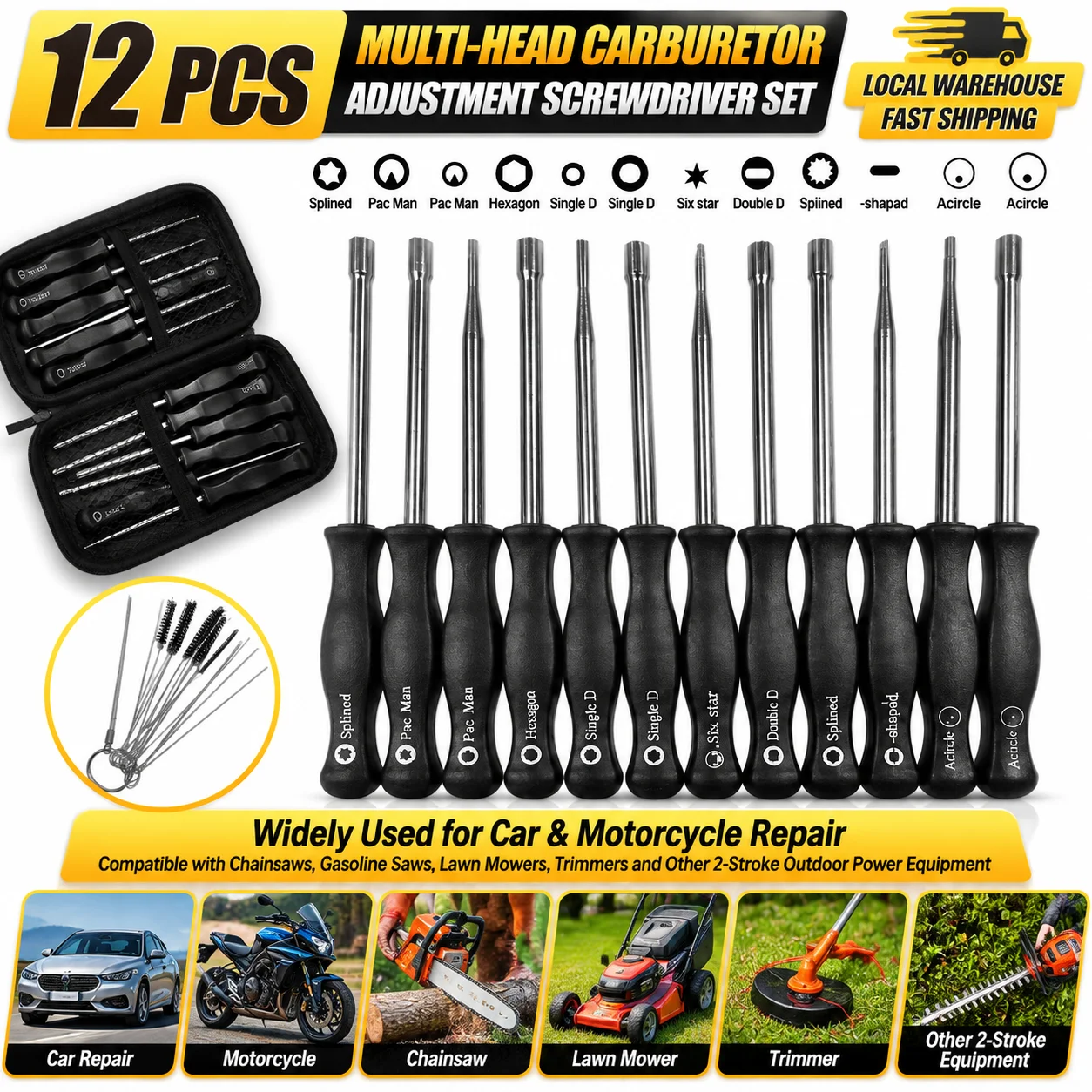 12pcs Multi-head Carburetor Adjustment Screwdriver Set, Universal for Car and Motorcycle Repair, Compatible with Chainsaws, Gas Saws, Lawn Mowers, Trimmers and Other Two-stroke Garden Equipment.