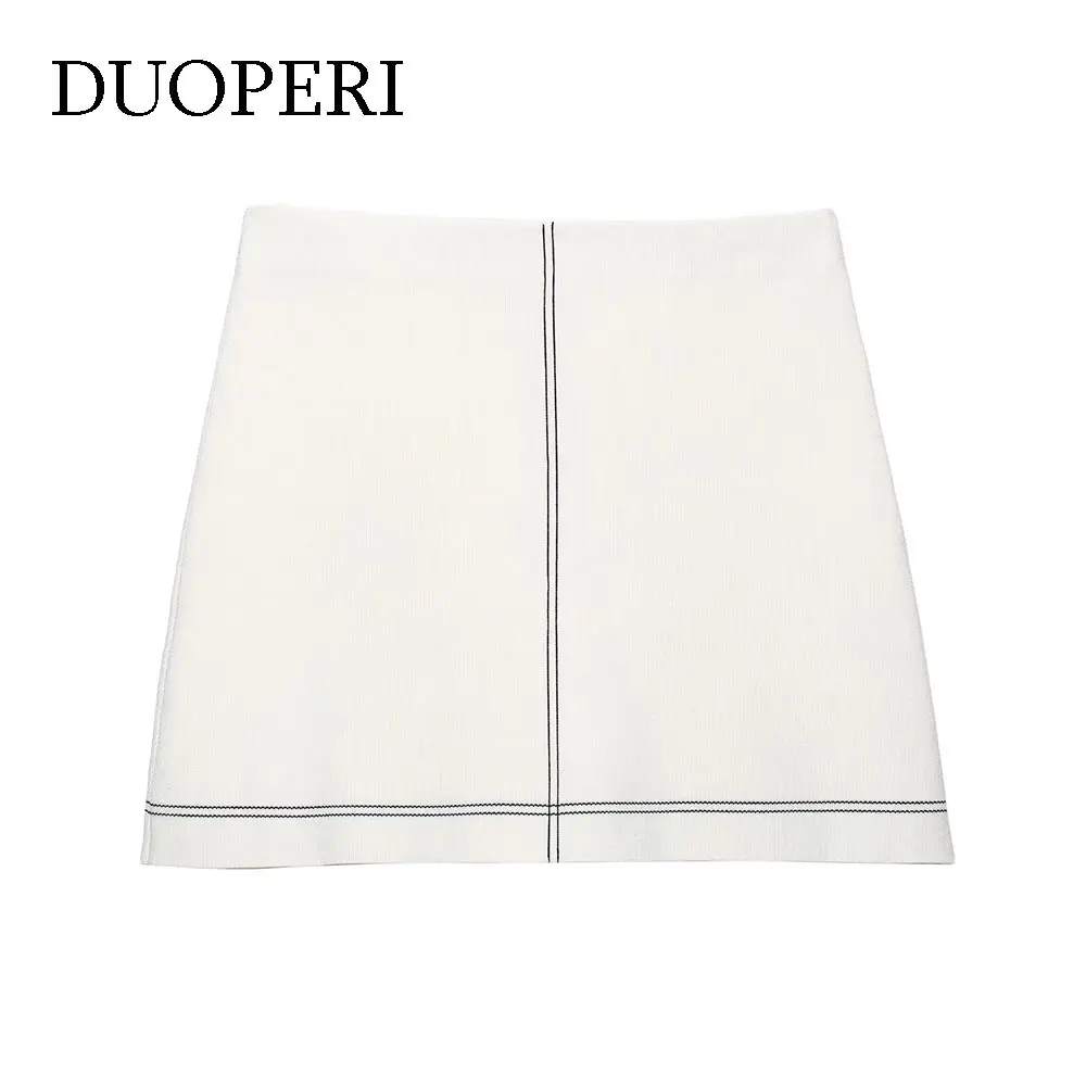 DUOPERI Vrouwen Mode 2025, Nieuwe Witte Gebreide A-lijn Mini Rok Casual Elastische Taille Vrouwelijke Chic Dame Rokken Faldas