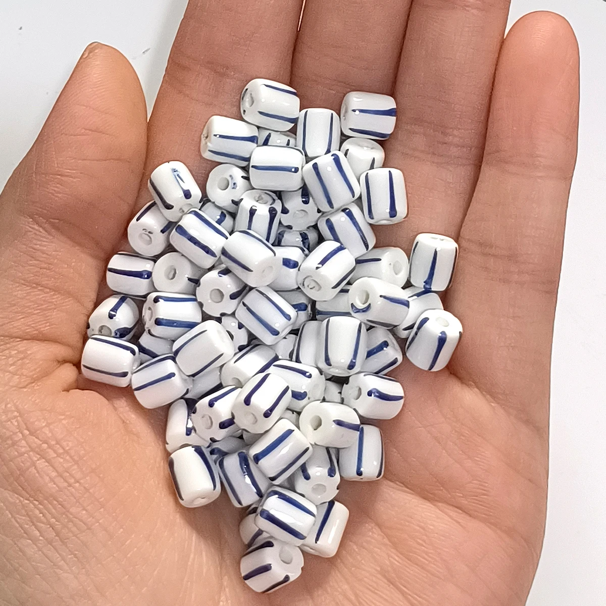 7 مللي متر 20 قطعة شريط عمودي أزرق أسطواني السيراميك الخرز أساور يدوية القلائد أقراط سلاسل اكسسوارات حبة #3