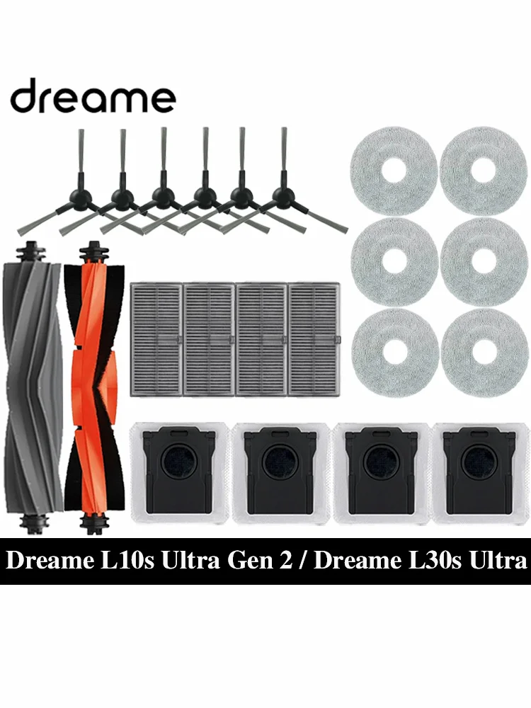 Dreame L10s Ultra Gen 2 / L30s Ultra Robot Vacuum Spare Parts Main Side Brushes Mop Cloths HEPA Filters Dust Bags Accessories