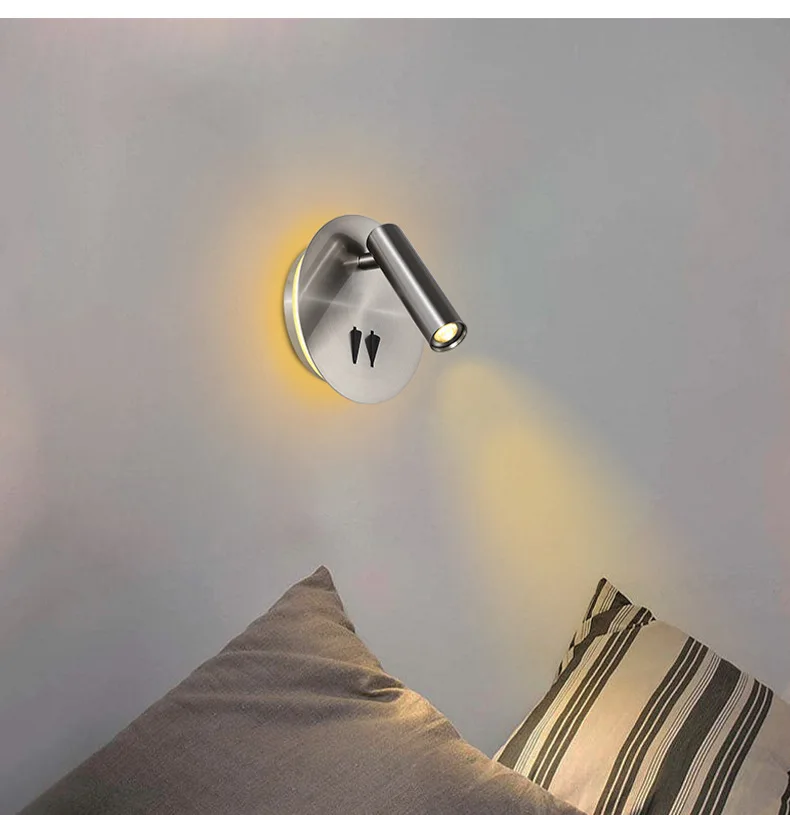 

LED Reading Wall Lamp with Switch Adjustable for Bedroom Bedside Hotel Study Room Sand Nickel Wall Sconce Light Fixture 110-220V