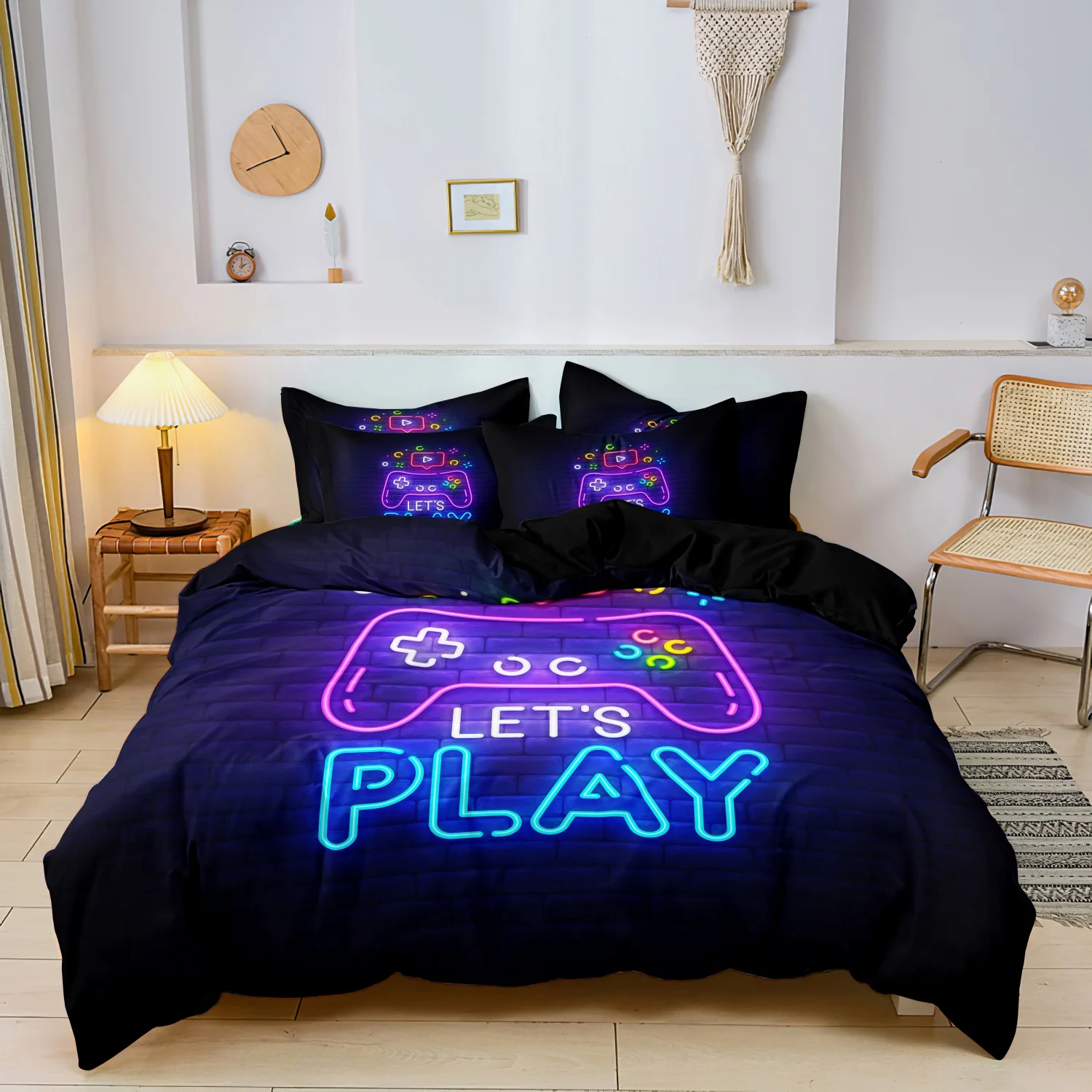 3pcs Purple Gaming Bedding Set, Game 