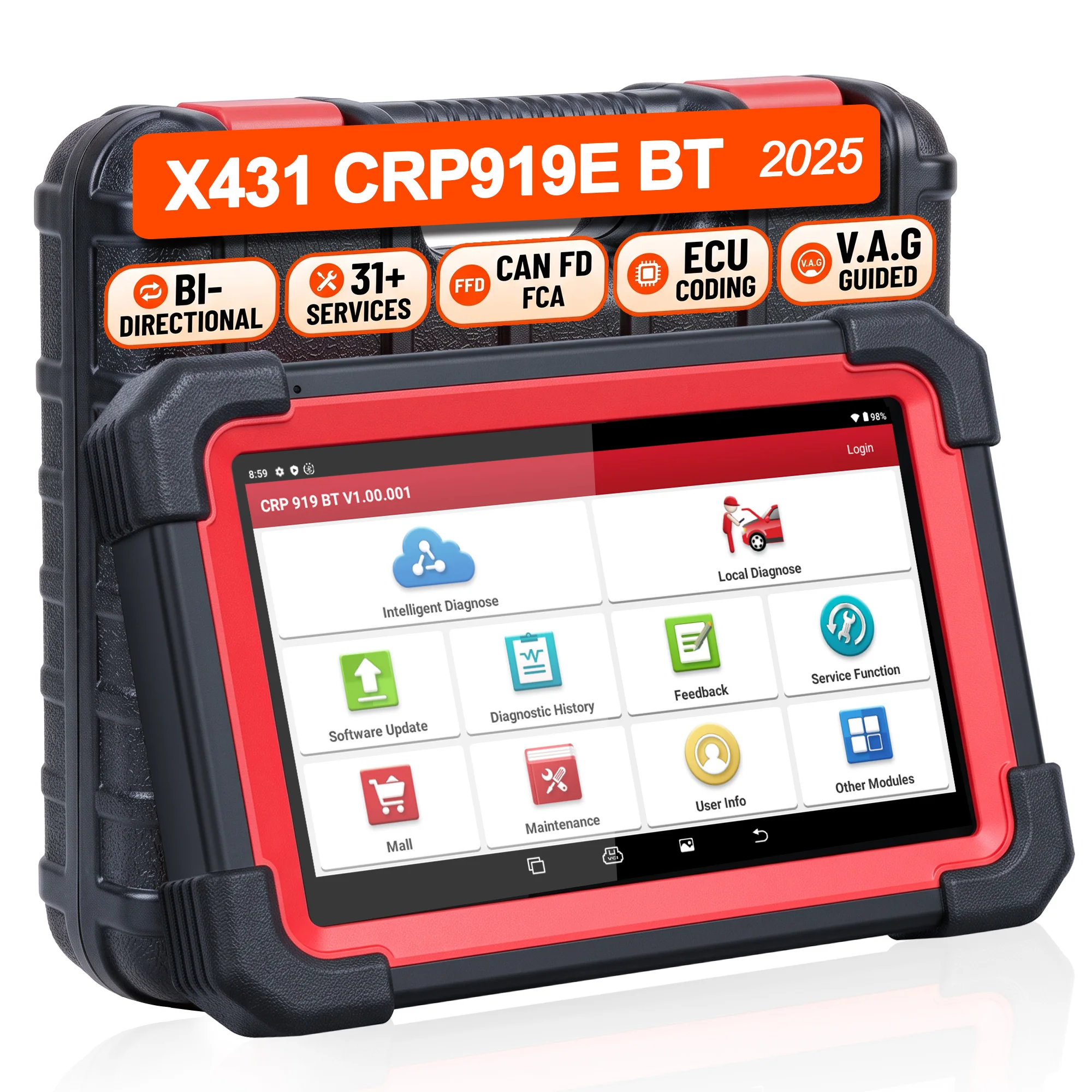 LAUNCH X431 CRP919E BT OBD2 Scanner All System Diagnostic Tool CAN FD DOIP ECU Coding Bi-directional Active Test 35+ Resets