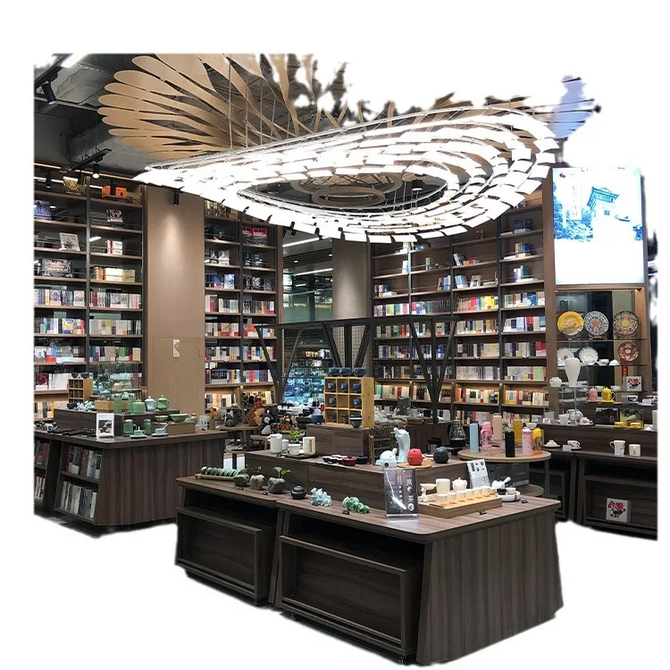 Customized commercial bookstore multi-layer floor-to-ceiling solid wood bookcase, university reading room library material stora