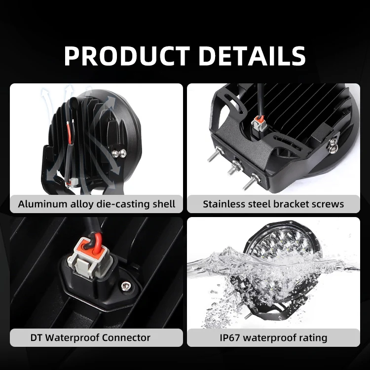 High Power 105W 7 Inch Round LED Spot Light Pods White Driving Lamp For Offroad SUV ATV Truck Tank Bull Bar Front Headlight