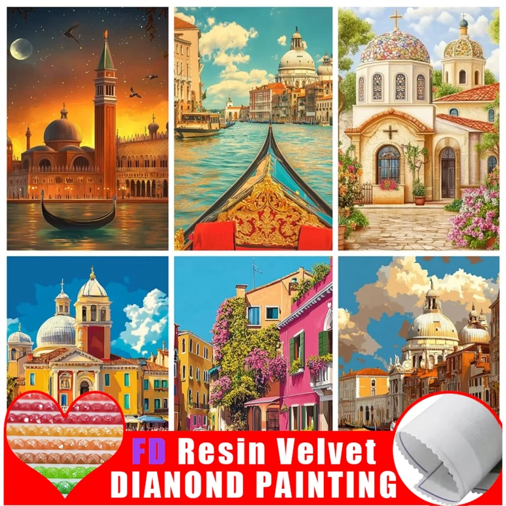 

FD алмазная живопись из смолы, вышивка крестиком, Венеция, 5D стразы, картина, городской пейзаж, настенное искусство, уникальный подарок для гостиной
