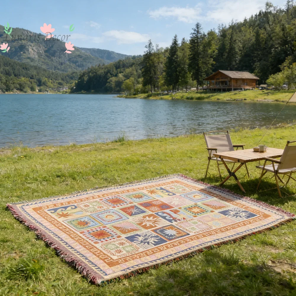 Outdoor camping blanket bohemian wind sun totem camping floor mat tablecloth moisture-proof mat beach picnic mat