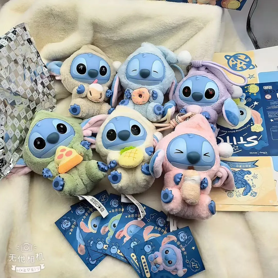 Miniso Disney Stitch Eat, Sleep Series Ciondolo scatola cieca in vinile Bambola carina Scatola misteriosa Giocattolo bambola di peluche Regalo di festa