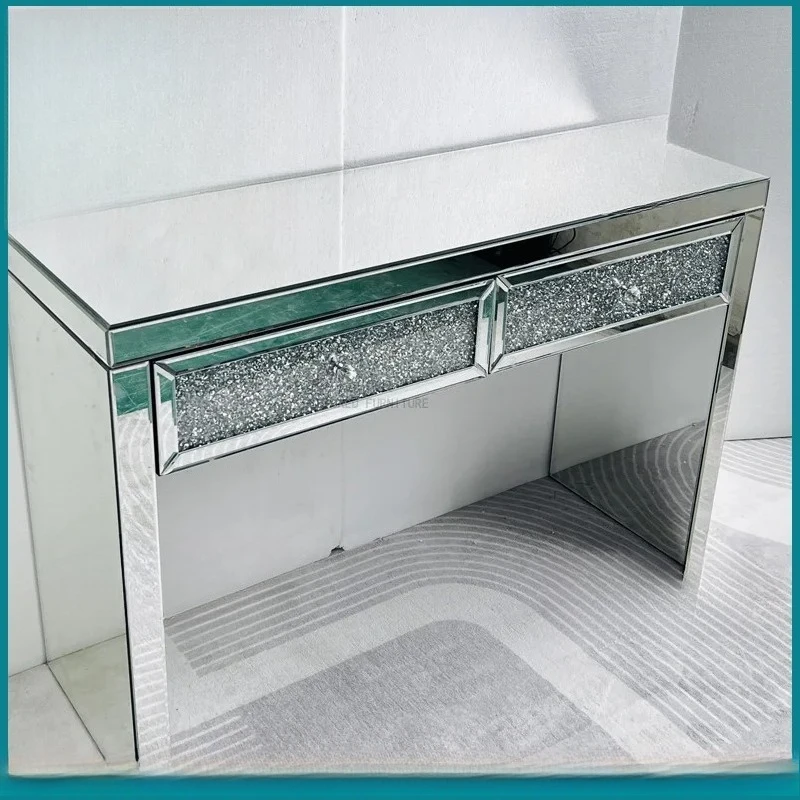 HGEntrance table Light luxury mirror dining table Bedroom dresser storage Multifunctional glass surface household
