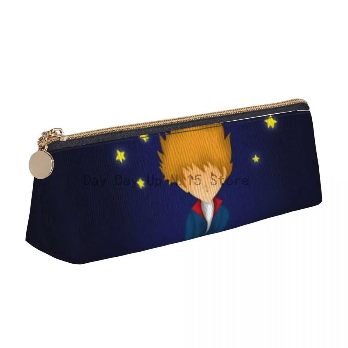 Little Prince Triangle Pencil Case Stars And Moon Print Retro Zipper Pencil Box For Teens College Leather Pen Organizer