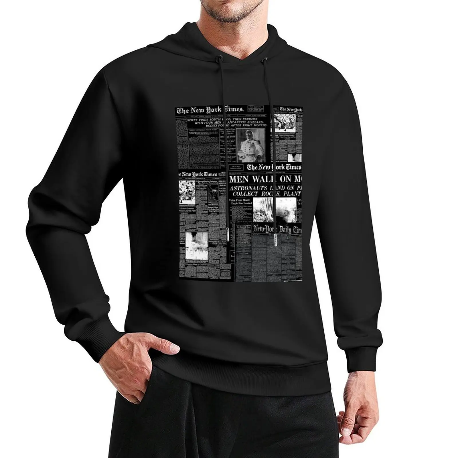 

Newspaper print [black] Pullover Hoodie anime clothing men's sweat-shirt set hoodie for men