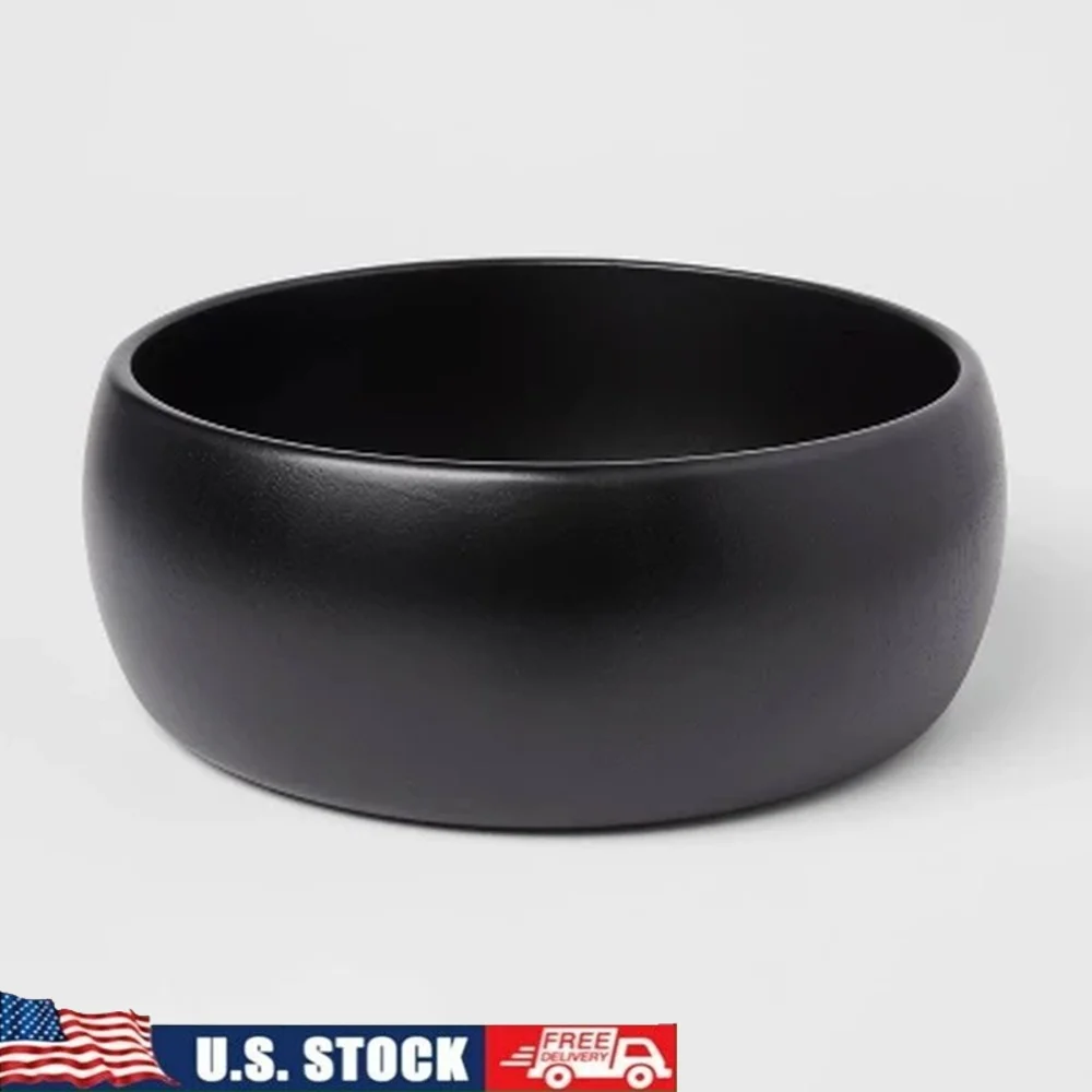 Cuenco para servir Acacia, diseño redondo moderno, acabado barnizado, Color negro, Ideal, Pastas, curios, Frutas, fácil cuidado, limpieza de manchas, 189oz