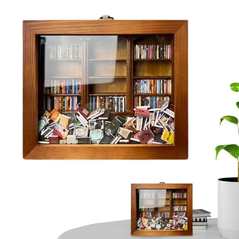 

Miniature Bookshelf Tiny Library Wooden Library Diorama Bookshelf Display Case Cabinet Stress Reliever Bookshelf Birthday Gift