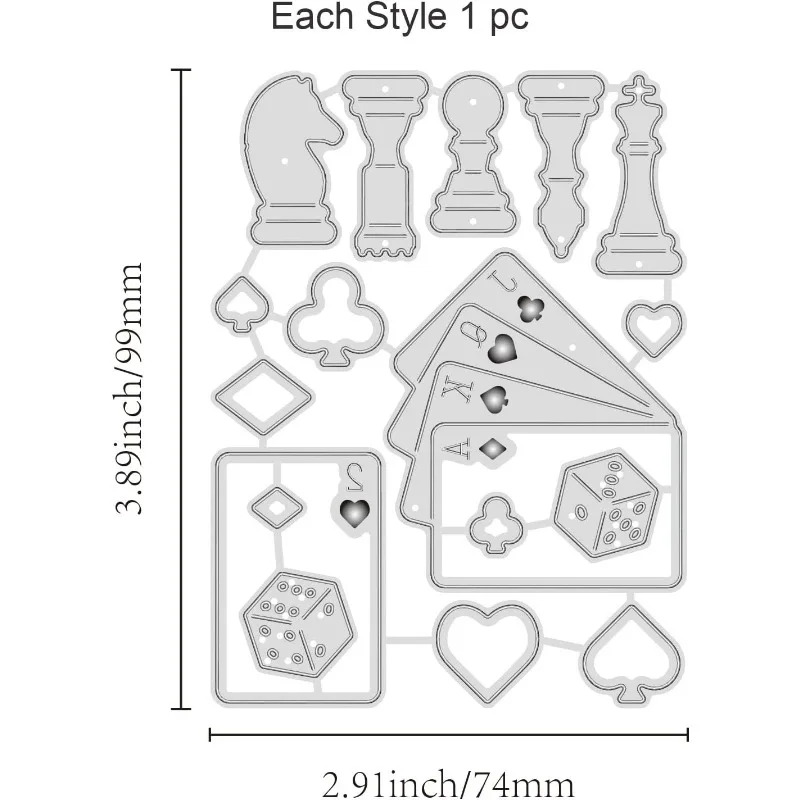 1pc Poker Chess and Dice Metal Cutting Dies Die Cuts for DIY Scrapbooking Easter Birthday Wedding Cards Making Album Envelope