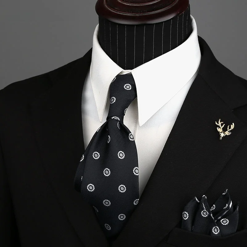 イタリア製スリムメンズネクタイセット-ビジネススーツ-ロイヤルブルー-水玉模様-フォーマルウェア-スクエアハンカチ-ラウンドドット柄