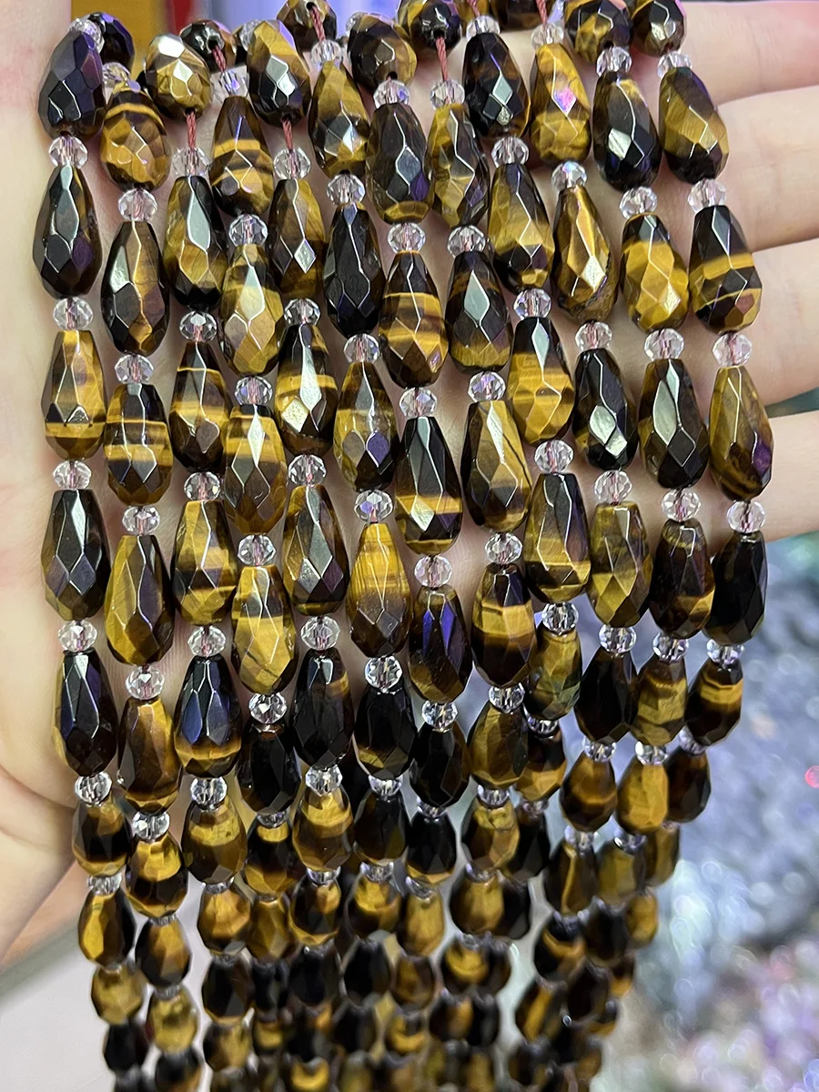 

Natural Yellow Tiger Eye Stone Crystal Yaw Handmade Drop Beads Faceted Loose For Jewelry Making DIY Necklace Bracelet 15''8x16mm