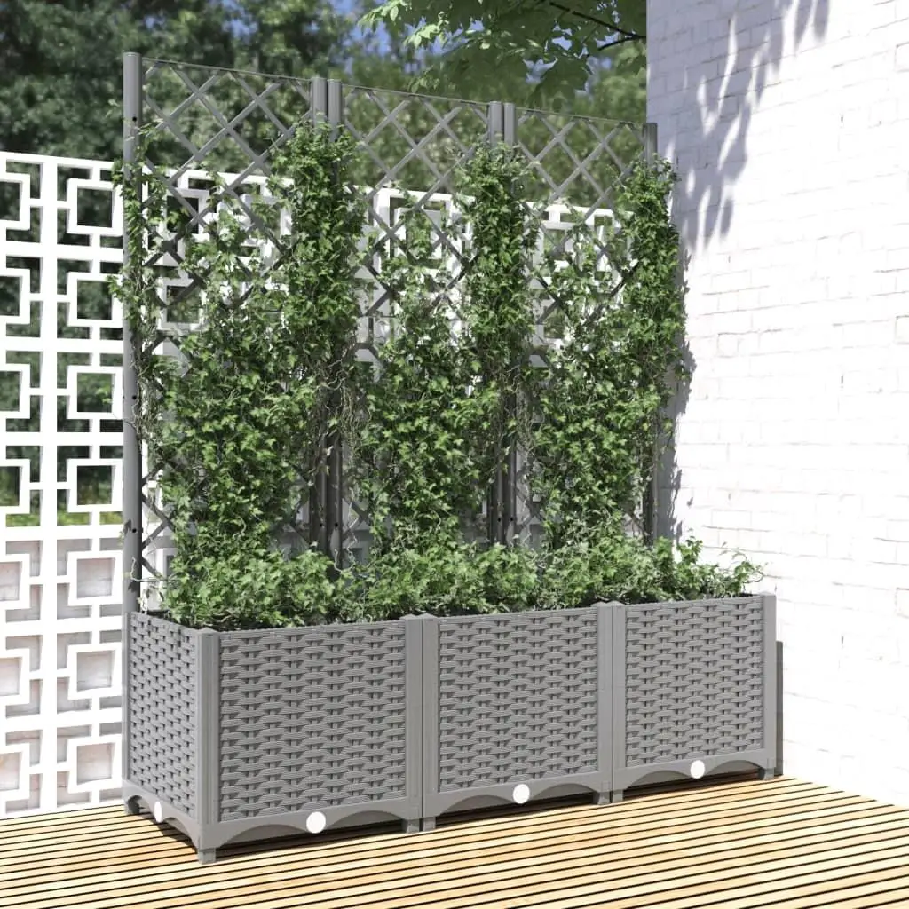 Light Grey Garden Planter with Trellis - 120x40x136 cm Durable PP for Outdoor Spaces