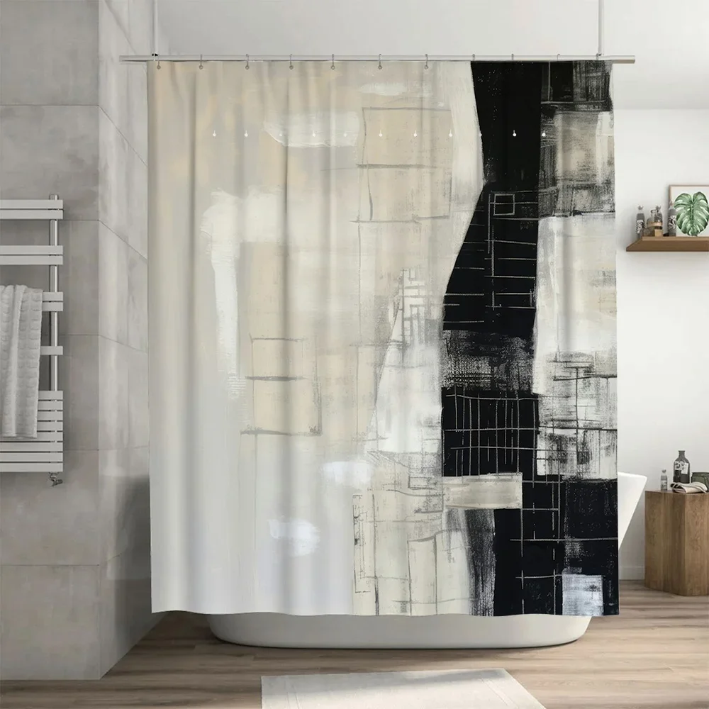 

Черно-белая занавеска для душа в современном стиле, абстрактный дизайн, домашний декор, набор аксессуаров для ванной комнаты, водонепроницаемый коврик для ванной с крючками