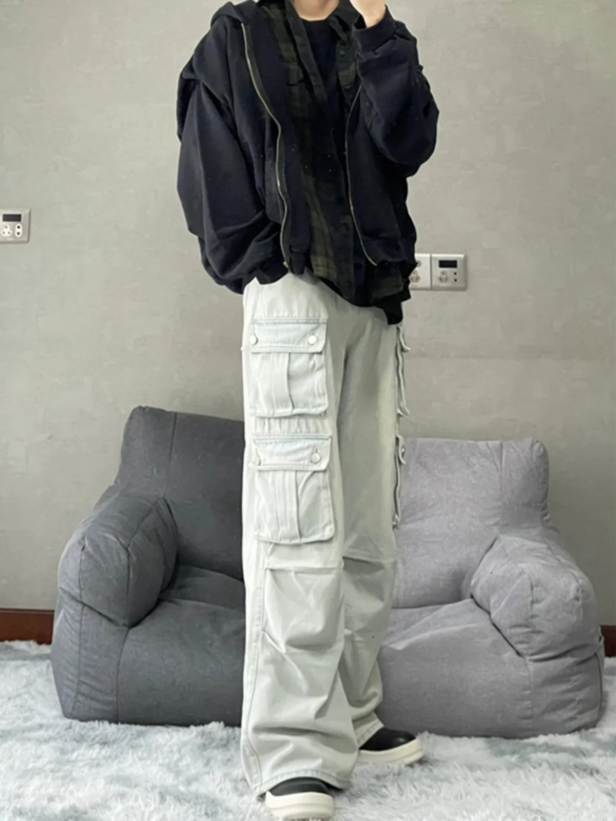 

Ретро-американские рабочие брюки для мужчин, осенне-зимние, модные, брендовые, с множеством карманов, в стиле High Street, прямые брюки Haome Waed