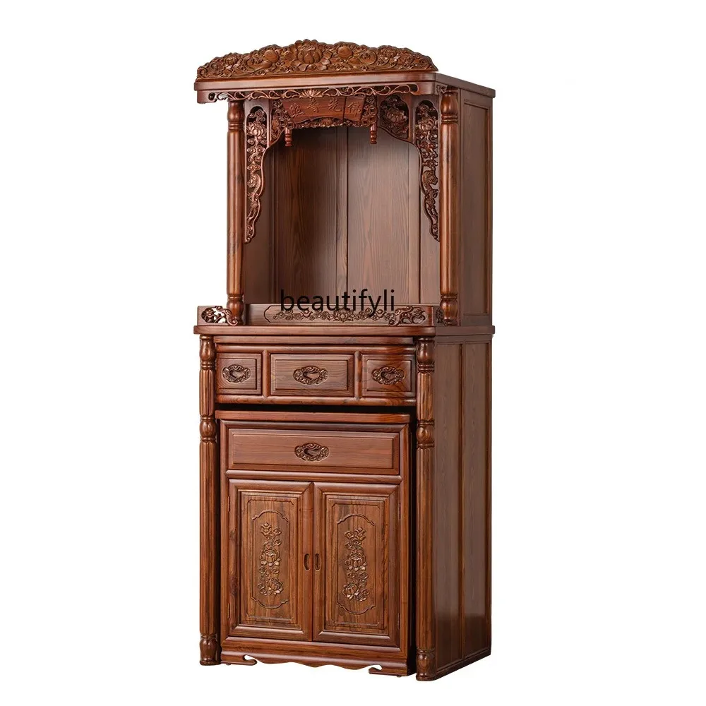 Wood Carving Cabinet Vintage Heavy Industry Carving Clothes Closet with Backlight Living Room Home