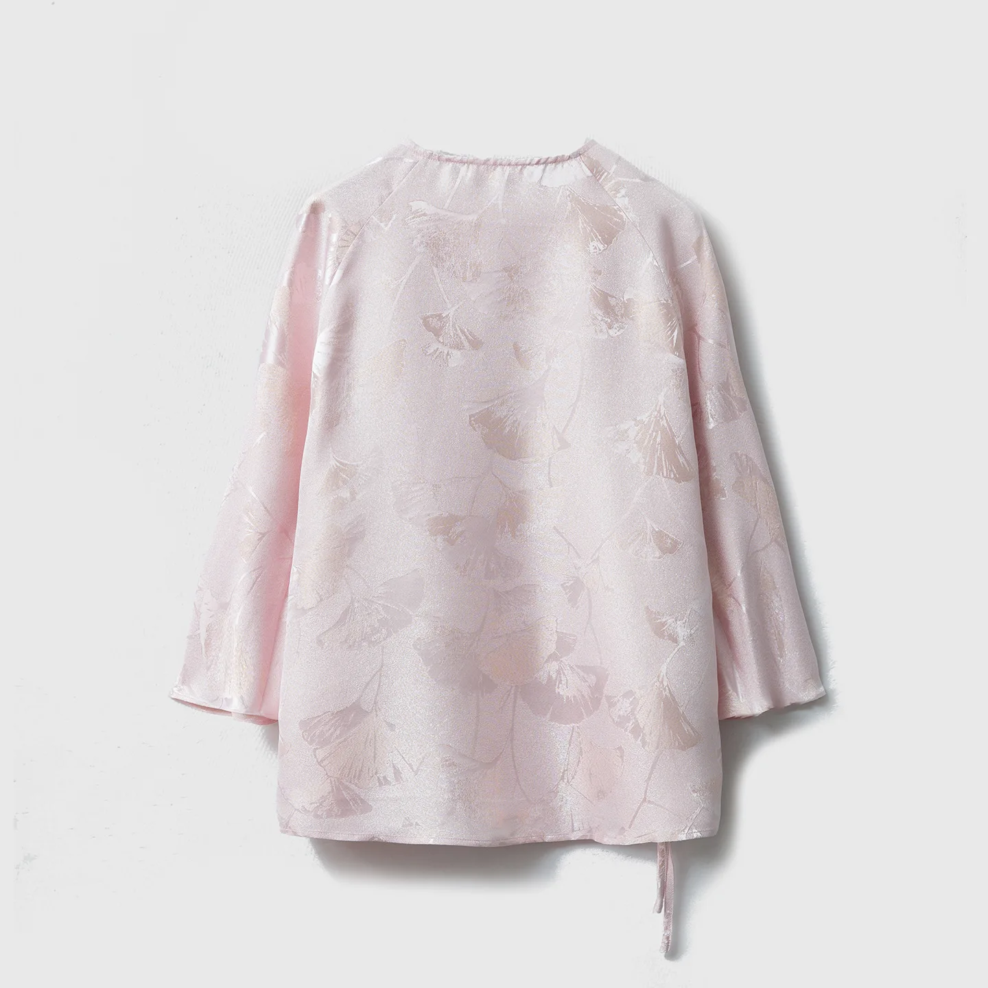 Winsleter-Kemeja Elegan 100% Sutra Asli, Kerah O Lengan 3/4 Jacquard, Blus Mewah Berkelas untuk Wanita, Musim Gugur 2025 T59337CC