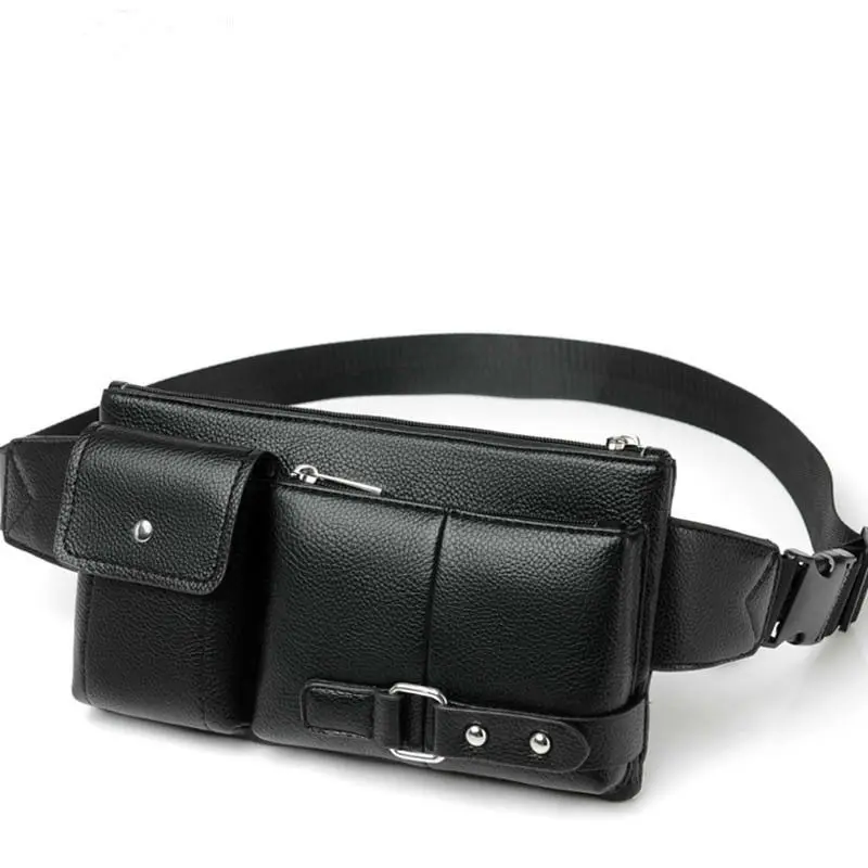 Cintura de couro Homens Cintura Sacos Fanny Pack Belt Bag Phone Bags Travel Waist Pack Masculino Cintura Pequena Bolsa de couro Bolsa