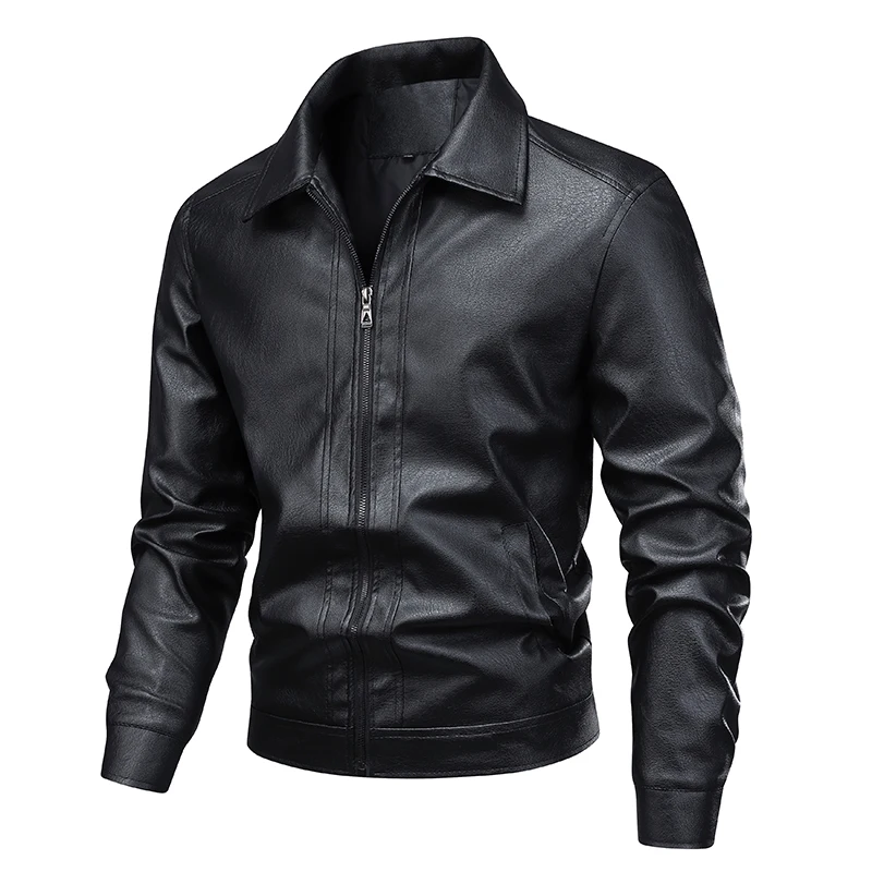 

Cross border 2025 new leather jacket men's spring slim fit lapel jacket men's top windproof casual fashionable versatile jacket