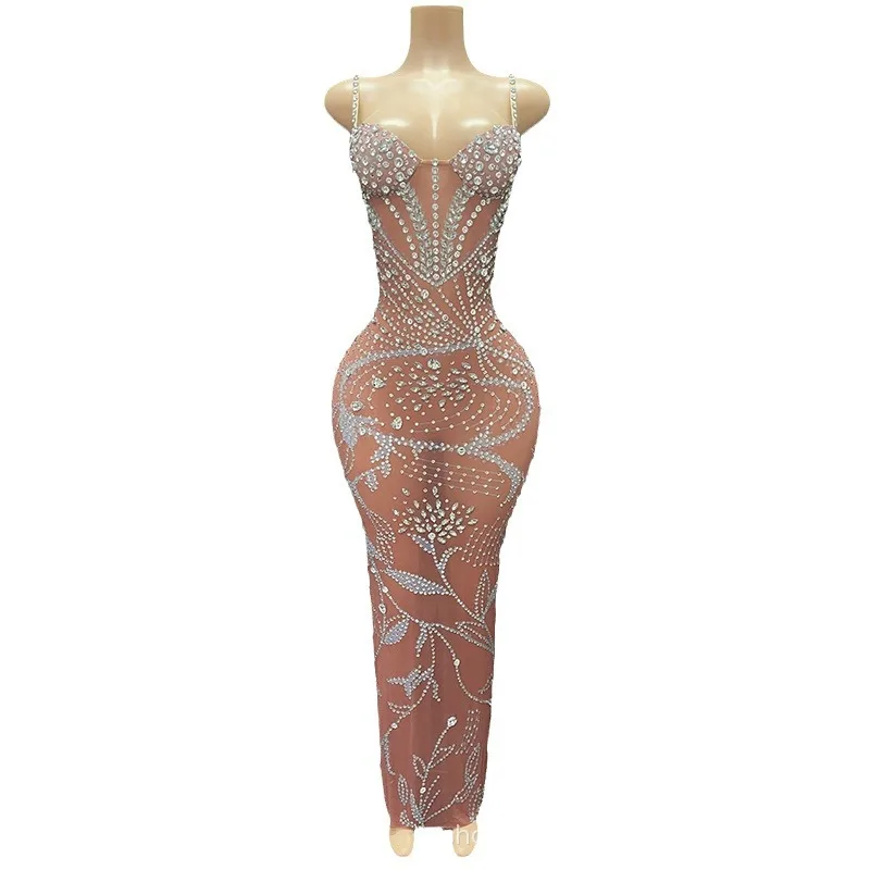 

2025Suspender Sleeveless Long Evening Dress - Low Cut, Sexy Reddish Brown, Slightly Transparent, For Birthday, Seaside & Banquet