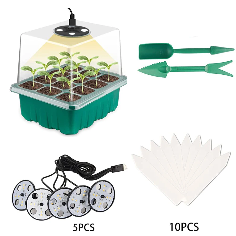 Imagem -05 - Bandeja de Mudas com Luz Crescente Kit de Bandejas Iniciais de Sementes de Plantas Bandejas de Crescimento com Furos 12 Células por Bandeja