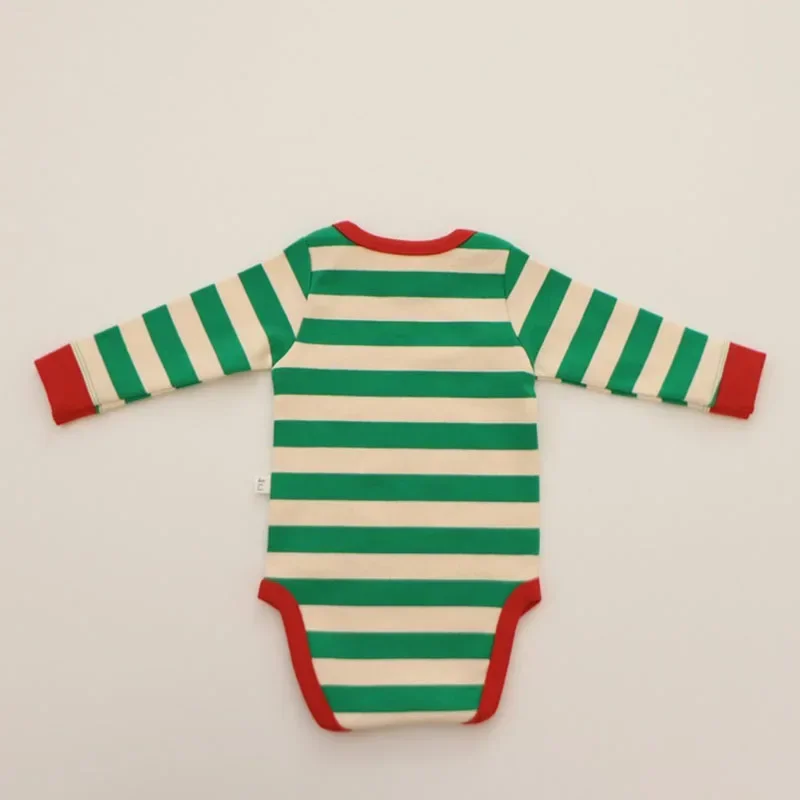 Pure Cotton Baby Pajamas Sets Red Green Striped Infant Boy Girl Pyjamas Romper Pants 2pcs Sets Long Johns for Christmas New Year