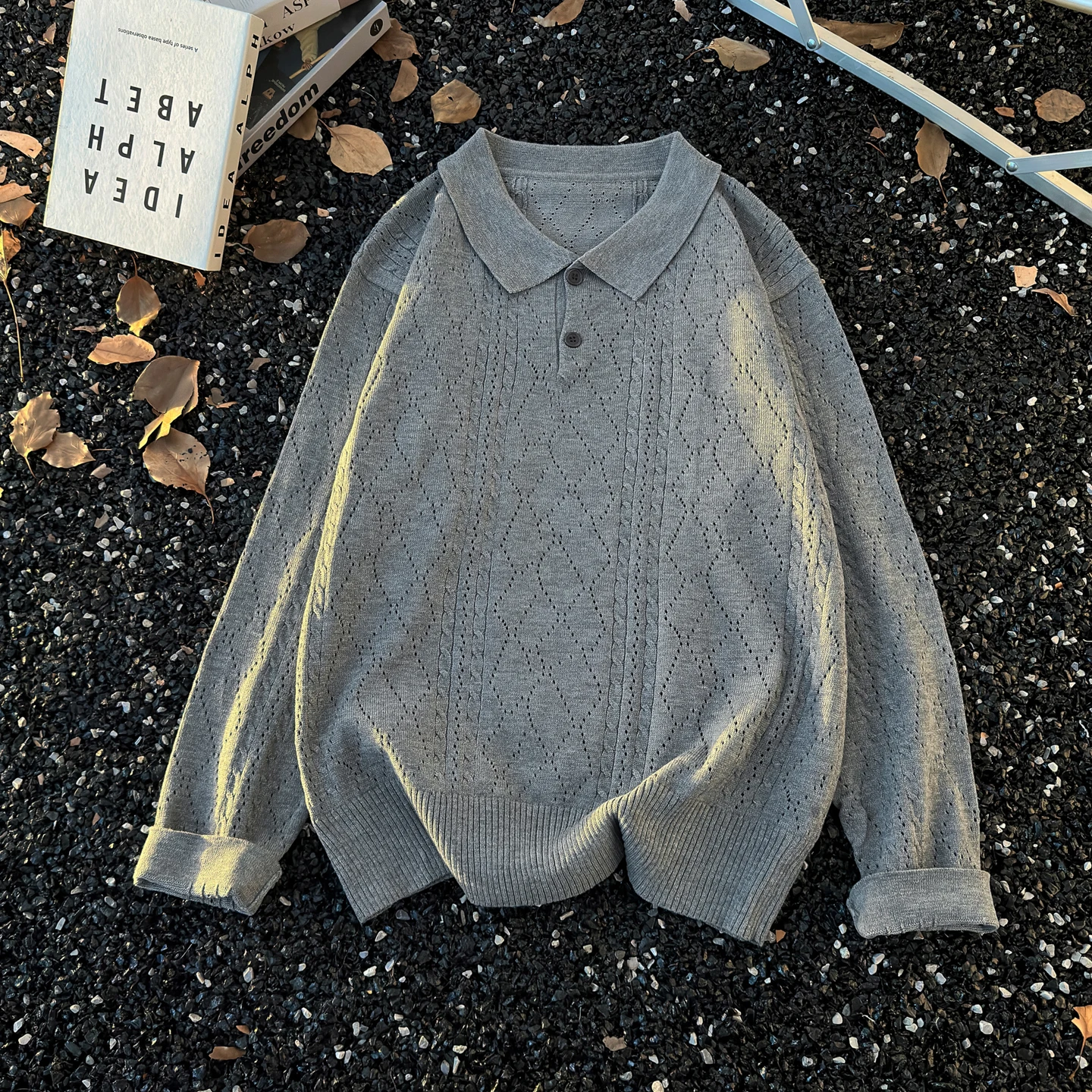 

Мужской трикотажный свитер с узором «пшеничный колос», универсальный, свободного кроя, для пар, на весну и осень