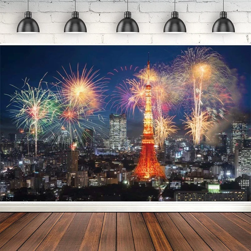 

Photography Backdrop For Fireworks City Night View Paris Eiffel Tower New Year Eve Party Decoration Background Photo Studio