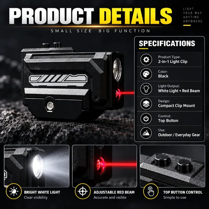 Portable Mini 2-in-1 Hobby Model Flashlight Top Button Operated 20mm Rail Mount Stable Model Modification Lighting Accessory
