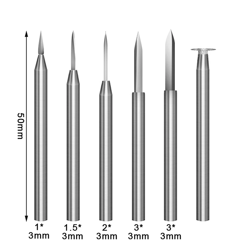 6pc Tungsten Steel Engraving Carving Knife Set Sword Shaped 1/8inch Olive Amber End Mill Router Bit Wood Milling Cutter