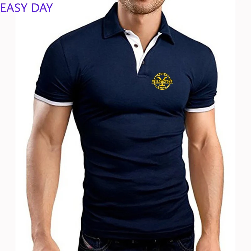 2024 Yellowstone Dutton Ranch Movie Logo Print Popular Quick Dry Cotton Short Sleeve Summer Men's Casual Lapel Collar Polo Shirt