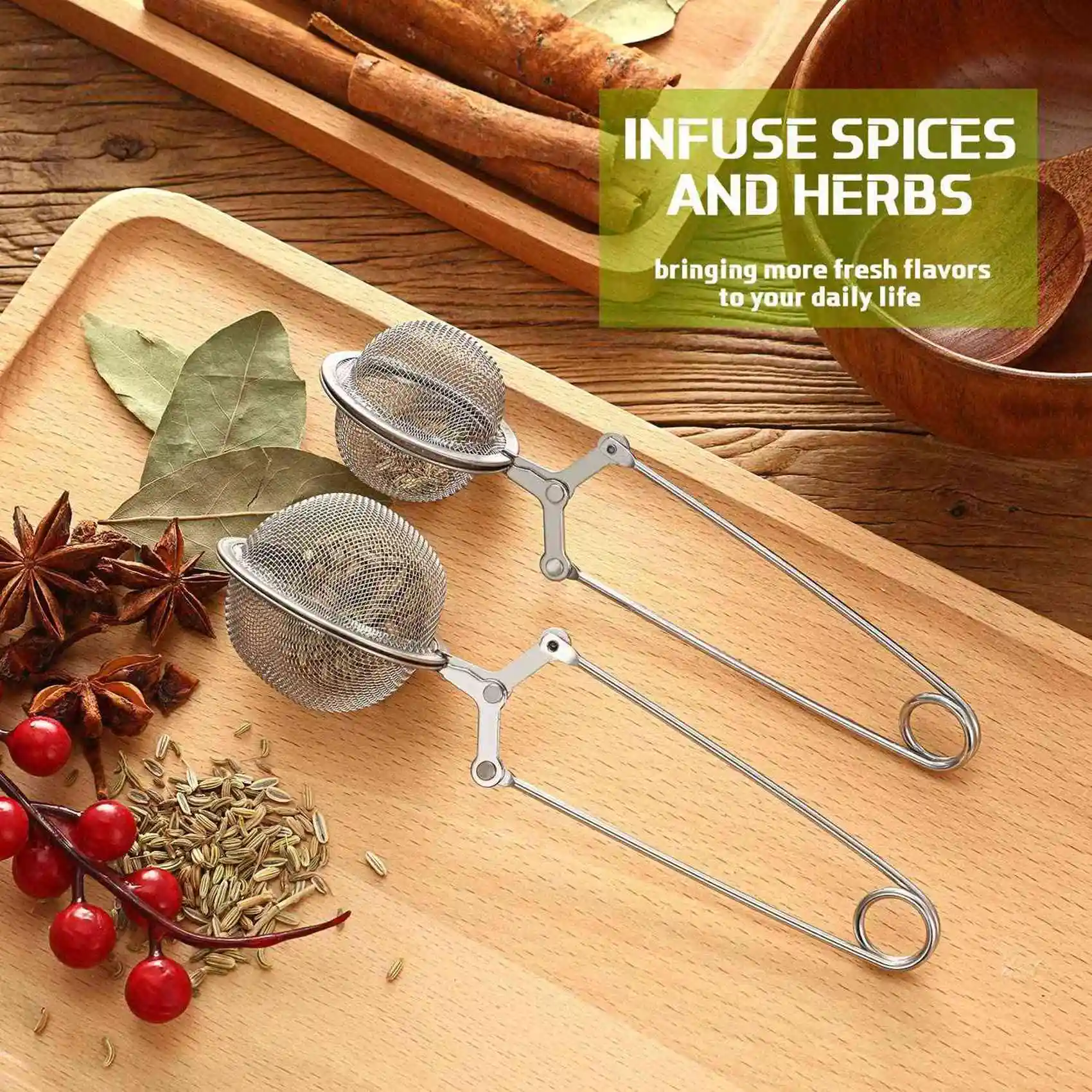 AS94-12Pcs Tea Infuser Loose Leaf Tea Snap Ball Tea Strainer Spoon Stainless Steel Tea Filter Steeper With Handle